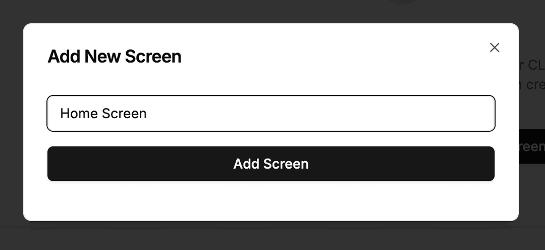 Add Screen dialog