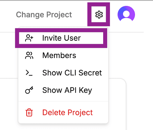 Click Project Settings and select Invite User