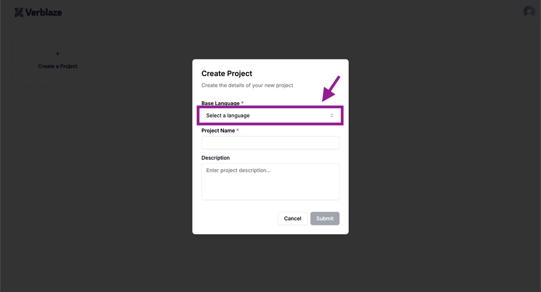 Select your project's base language